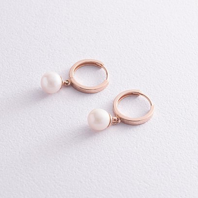 Золоті сережки - кільця з перлами с08273