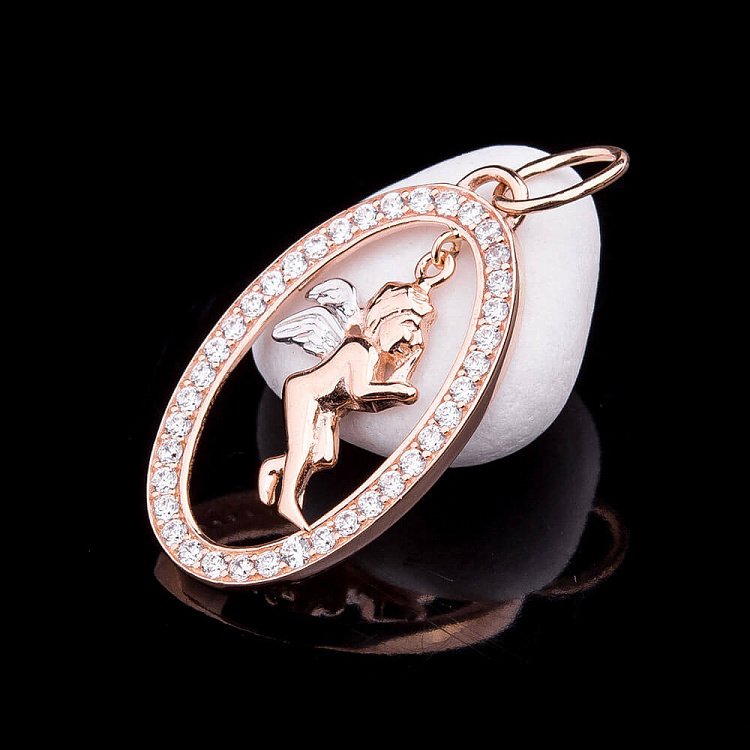 Золота підвіска "Ангелятко" з фіанітами п02274 від ювелірного магазину Онікс - 1