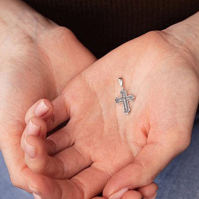 Серебряный крест "Распятие. Спаси и сохрани" с чернением 132705 №2