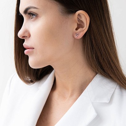 Сережки - пусети "Сердечка" в білому золоті с07122 №4