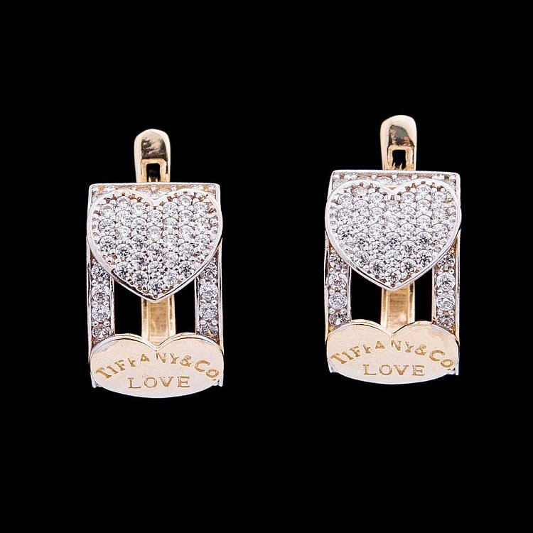 Золотые серьги с фианитами с04257 от ювелирного магазина Оникс - 1