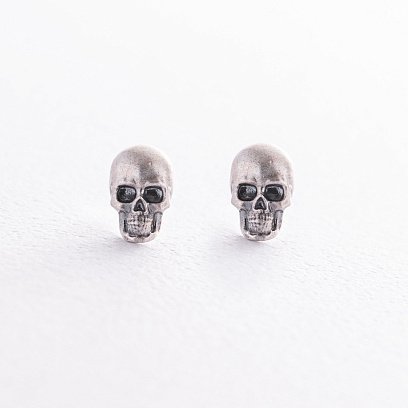 Сережки - пусети "Череп" у сріблі 123301 №5