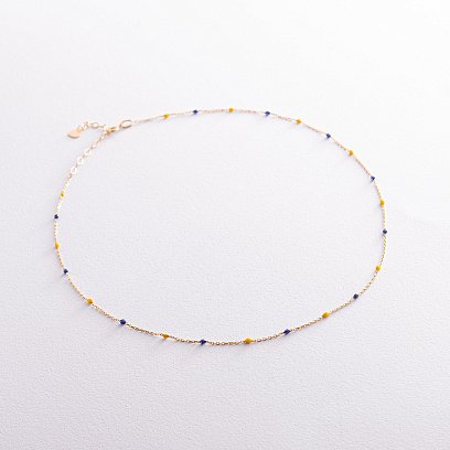 Кольє в жовтому золоті (синя та жовта емаль) кол02536