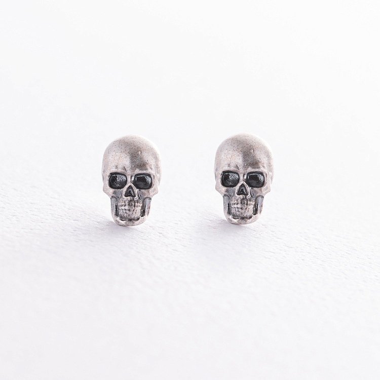 Сережки - пусети "Череп" у сріблі 123301 від ювелірного магазину Онікс - 4