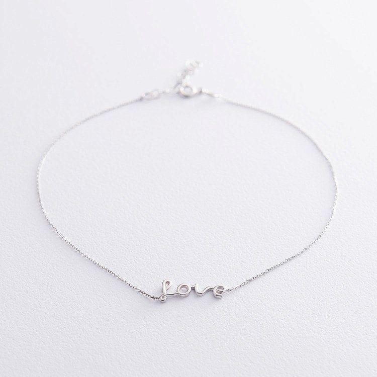 Браслет на ногу "Love" в білому золоті б04394 від ювелірного магазину Онікс