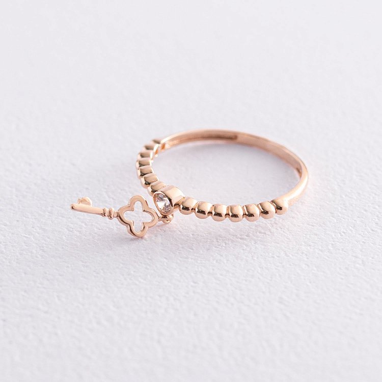 Золота каблучка "Ключик" з фіанітом к06800 - 3 Золота каблучка "Ключик" з фіанітом к06800 від ювелірного магазину Онікс - 3