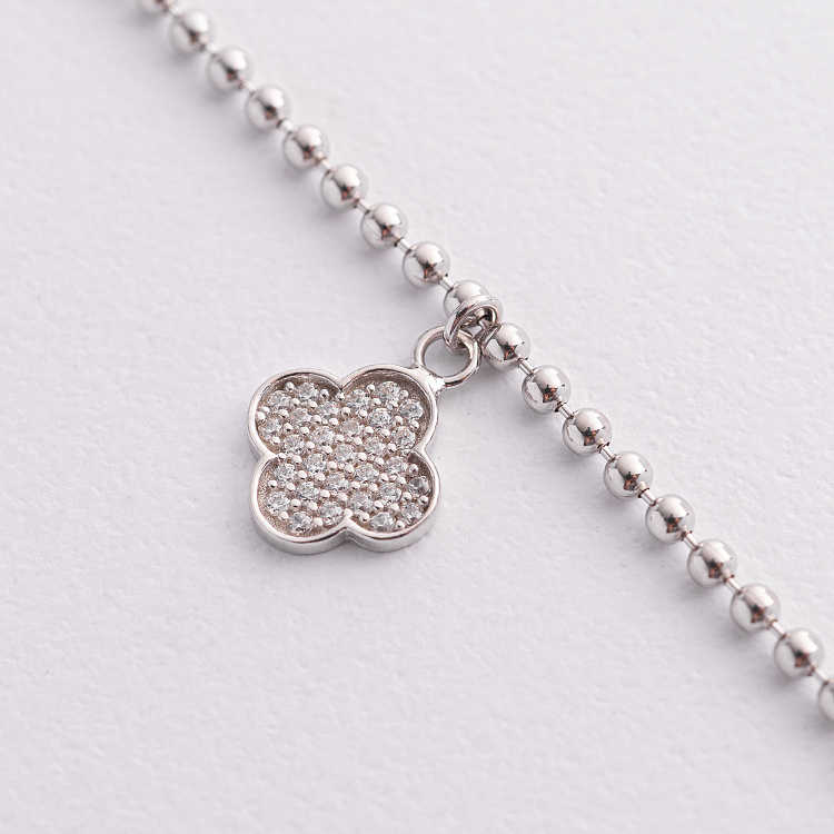 Срібний браслет "Конюшина" на ногу (фіаніти) 141807 від ювелірного магазину Онікс - 1