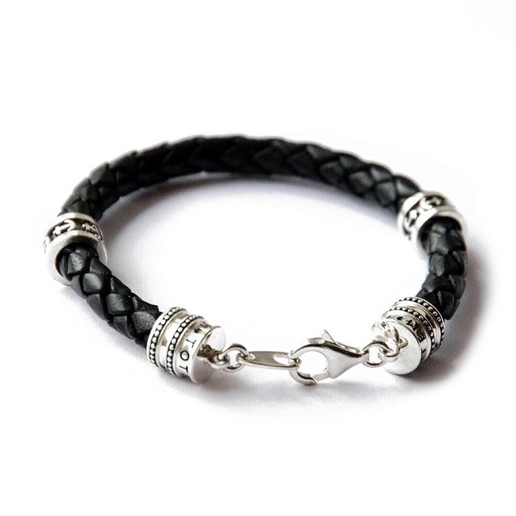 Кожаный браслет Symbols (якорь) с серебряными вставками t50-01 от ювелирного магазина Оникс