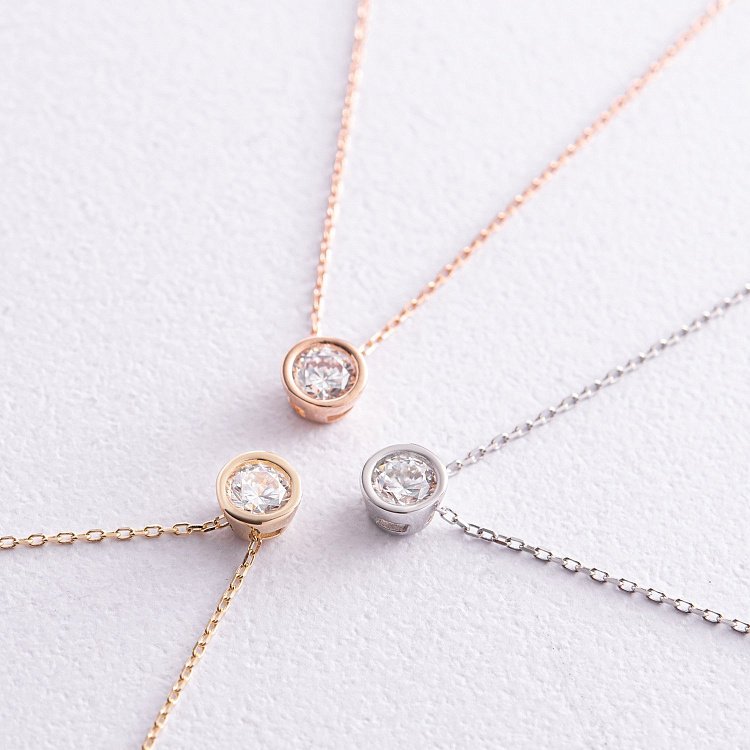 Кольє з одним фіанітом (жовте золото) кол02282 від ювелірного магазину Онікс - 2