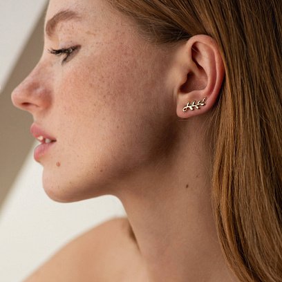 Сережки - клаймбери "Гілочки" у жовтому золоті с08556 №3