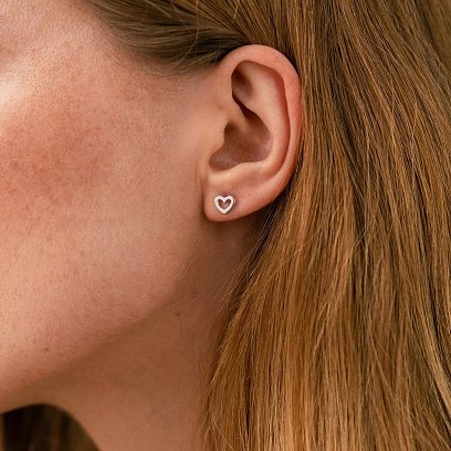 Серебряные серьги - пусеты "Сердечки" 122751 №4