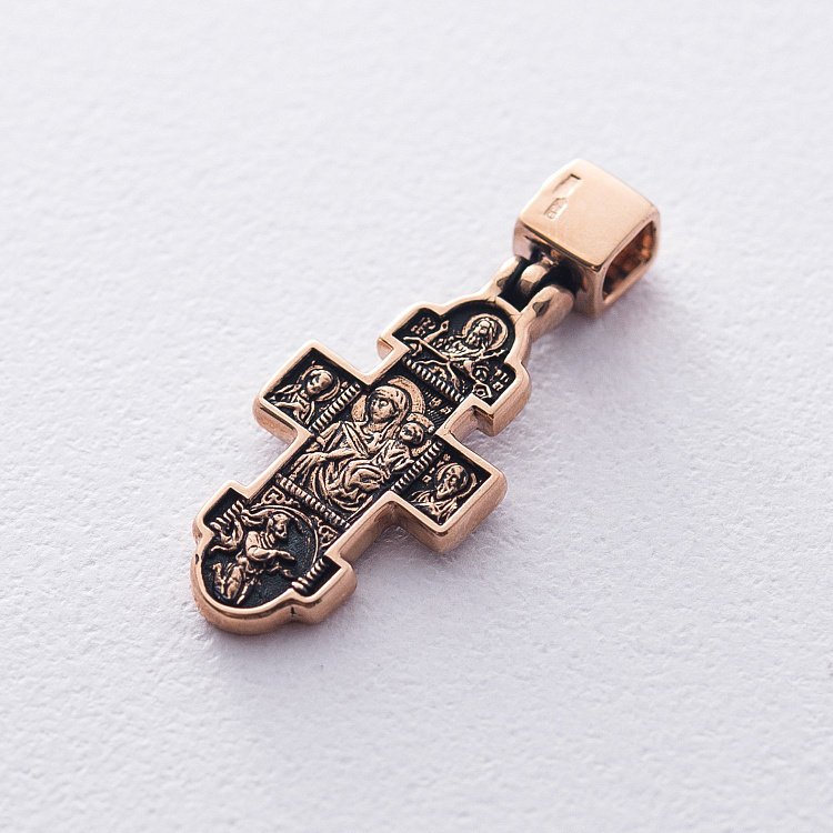 Золотой крестик "Явление Христа женам-мироносицам. Икона Божией Матери "Нечаянная Радость" п02656 от ювелирного магазина Оникс - 1