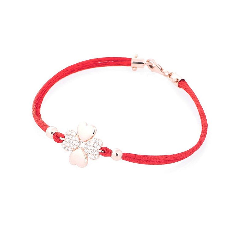 Браслет с красной нитью "Клевер" (фианиты) б03086 от ювелирного магазина Оникс