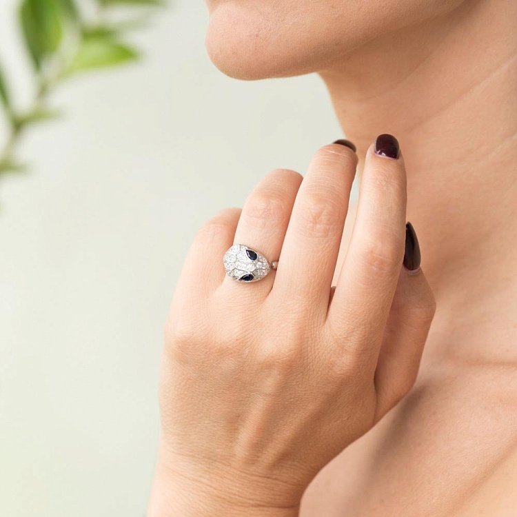 Срібний перстень "Змія" (фіаніти) 112054 від ювелірного магазину Онікс - 2