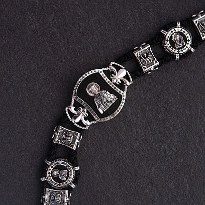 Серебряный браслет "Николай чудотворец" (эбеновое дерево) 627 №5