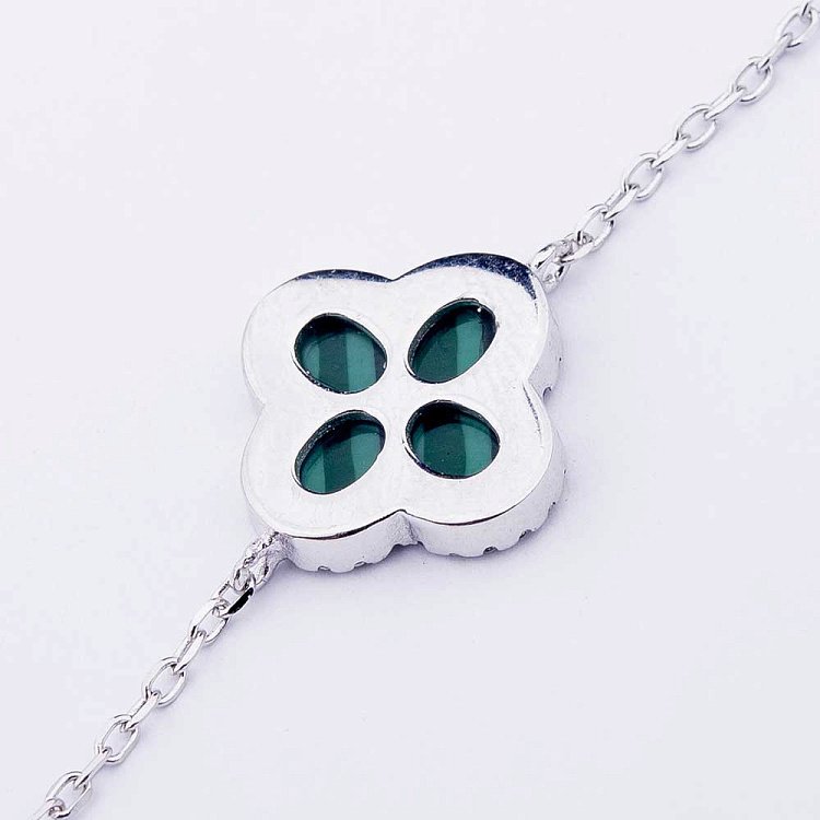 Срібний браслет "Конюшина" з ім. малахіту і фіанітами 14880 від ювелірного магазину Онікс - 2