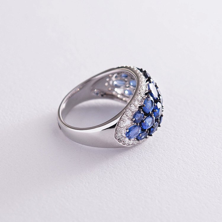 Золота каблучка з діамантами і сапфірами MR16037gm - 2 Золота каблучка з діамантами і сапфірами MR16037gm від ювелірного магазину Онікс - 2