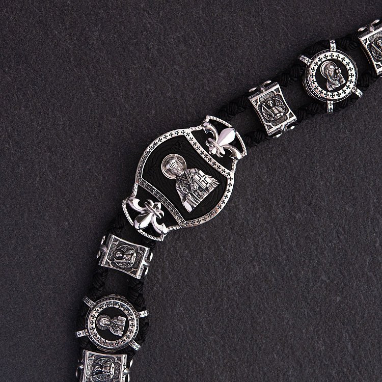 Серебряный браслет "Николай чудотворец" (эбеновое дерево) 627 от ювелирного магазина Оникс - 4