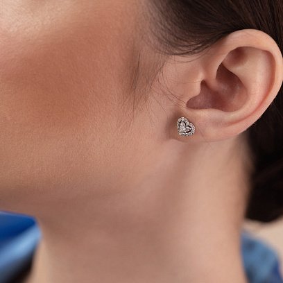 Золоті сережки - пусети "Сердечки" з діамантами сб0479z №2