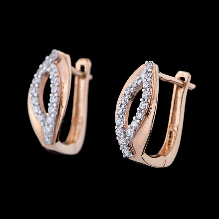 Золоті сережки з фіанітами с02128 від ювелірного магазину Онікс - 1