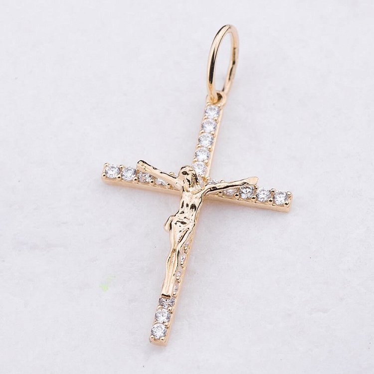 Золотий хрестик з фіанітами п02114 - 2 Золотий хрестик з фіанітами п02114 від ювелірного магазину Онікс - 2