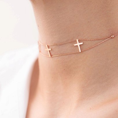 Золоте кольє - чокер з хрестиками кол01386 №8