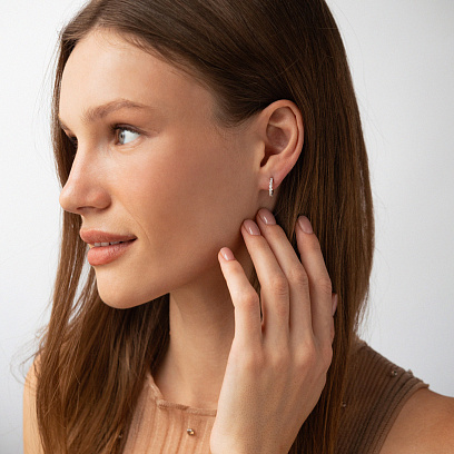 Серьги - кольца с фианитами (белое золото) с09171 №2