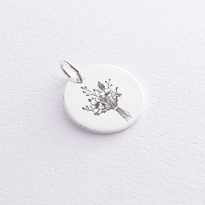 Серебряный кулон с гравировкой "Цветочки" 132724цв №11