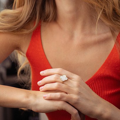 Кольцо "Клевер" в желтом золоте (перламутр) к07615 №7