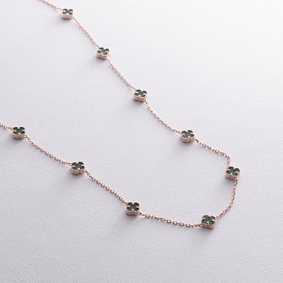 Колье "Клевер" с малахитом mini (красное золото) кол02424 №3