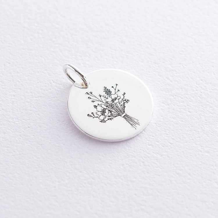 Серебряный кулон с гравировкой "Цветочки" 132724цв от ювелирного магазина Оникс - 10