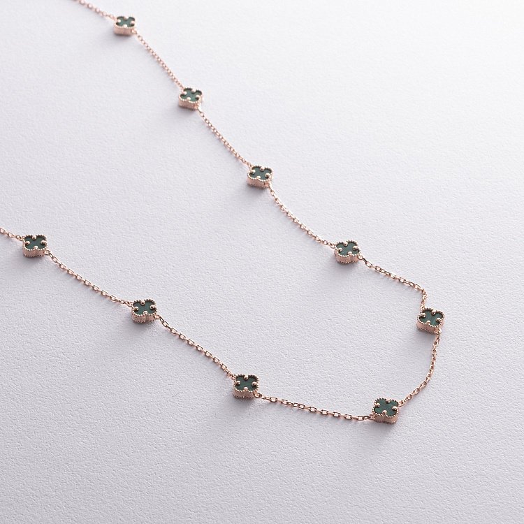 Колье "Клевер" с малахитом mini (красное золото) кол02424 от ювелирного магазина Оникс - 2