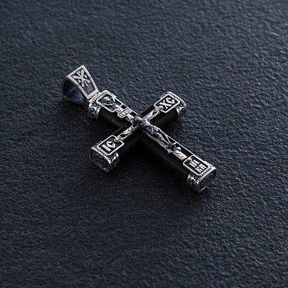 Серебряный крест "Распятие. Спаси и Сохрани" с эбеновым деревом mini 1061