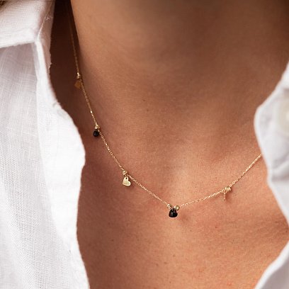 Колье "Сердечки" с черными фианитами (желтое золото) кол02271 №6