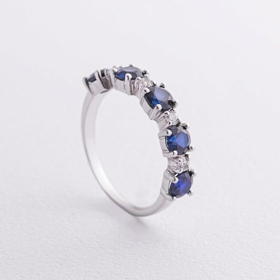 Серебряное кольцо с сапфирами и фианитами 1844/1p-HSPH