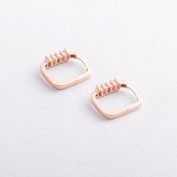 Золоті сережки "Emma" з різнокольоровими фіанітами с09679 від ювелірного магазину Онікс - 1