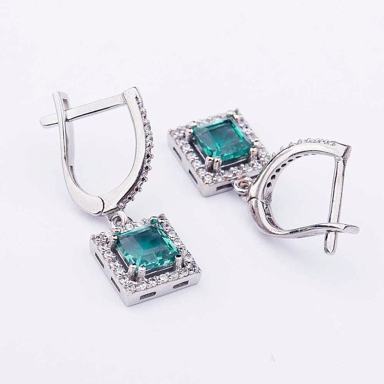 Золоті сережки з празіолітом і фіанітами с04170 від ювелірного магазину Онікс - 1