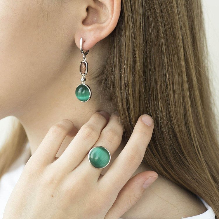 Серебряные серьги (им.улексит,фианит) 122282 от ювелирного магазина Оникс - 3