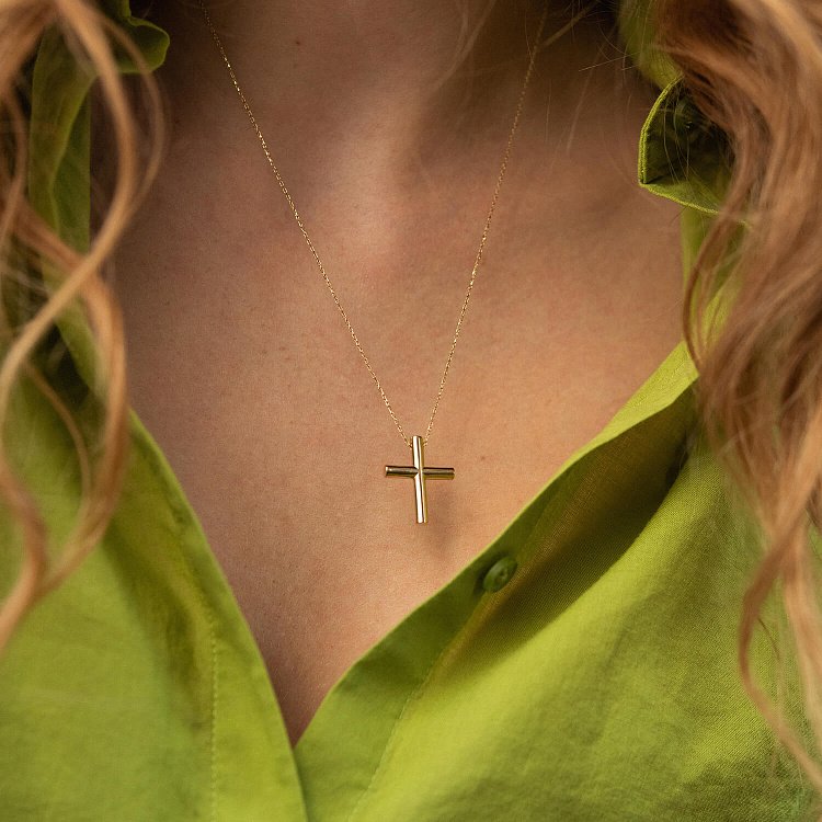 Колье с крестиком в желтом золоте кол02355 от ювелирного магазина Оникс - 2