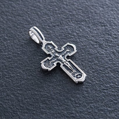 Православний срібний хрест "Розп'яття Христове. Ікона Божої Матері" 133240 №4