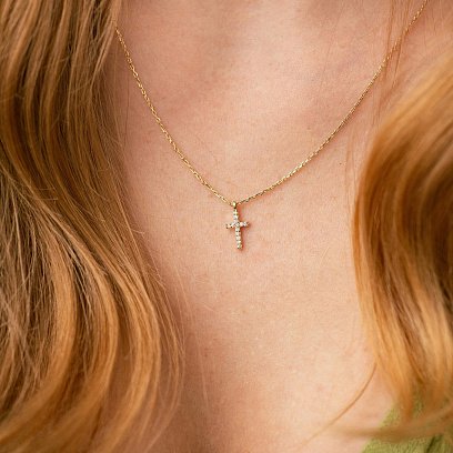 Колье "Крестик" в желтом золоте (бриллианты) колб0132м №4