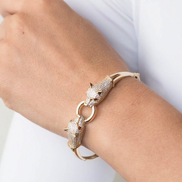 Золотий браслет "Дві пантери" (фіаніти) б03473 від ювелірного магазину Онікс - 4