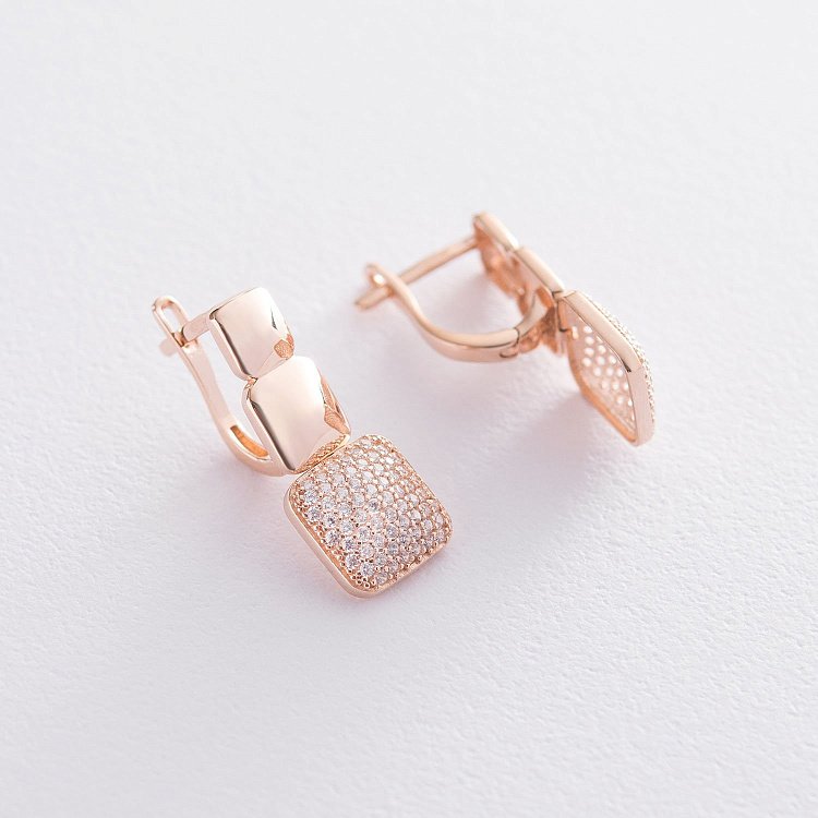 Золотые серьги с фианитами с04517 от ювелирного магазина Оникс - 2