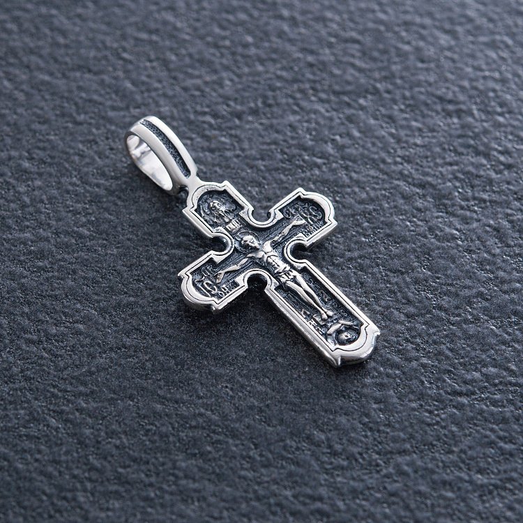 Православний срібний хрест "Розп'яття Христове. Ікона Божої Матері" 133240 від ювелірного магазину Онікс - 3