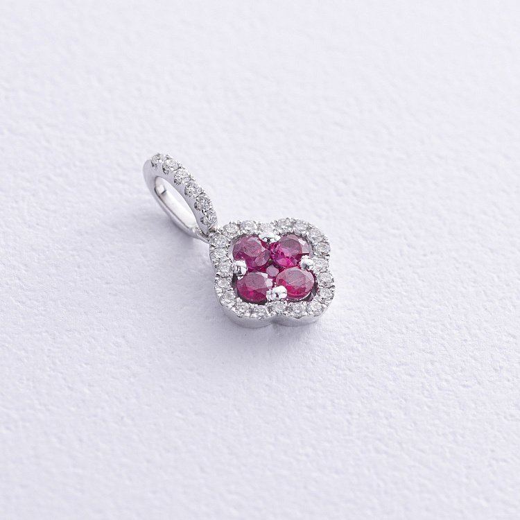 Золотий кулон "Конюшина" (діаманти, рубіни) пб0323cha від ювелірного магазину Онікс