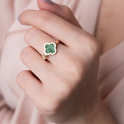 Каблучка "Конюшина" в жовтому золоті (фіаніти) к06990 №2