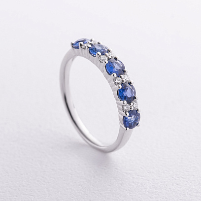 Золотое кольцо с бриллиантами и сапфирами кб0669nl