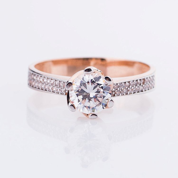 Помолвочное золотое кольцо с фианитами к04737 от ювелирного магазина Оникс - 2