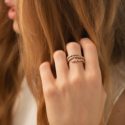 Кольцо "Змея" в красном золоте (фианиты) к08085 №5