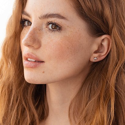 Золотые серьги - пусеты "Дельфины" с бриллиантами 311391121 №3